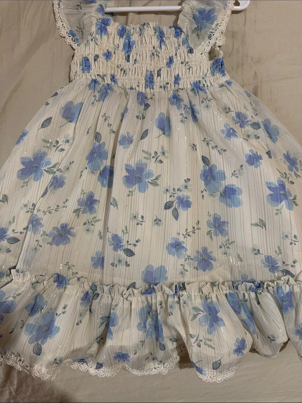 Girls Blue Floral Ruffle Summer Dress